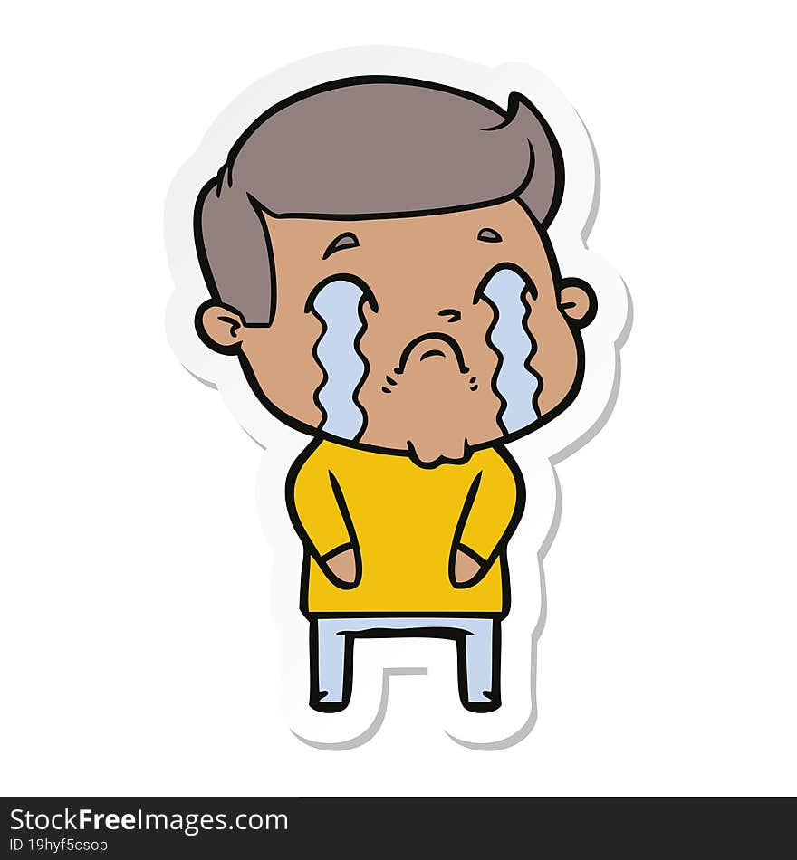 sticker of a cartoon man crying