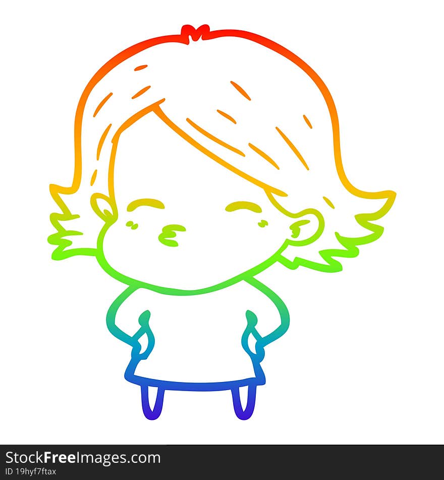 rainbow gradient line drawing of a cartoon woman