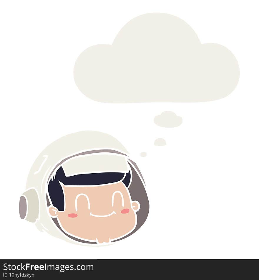 cartoon astronaut face and thought bubble in retro style