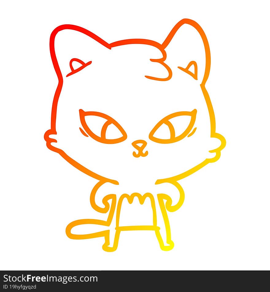 warm gradient line drawing of a cute cartoon cat