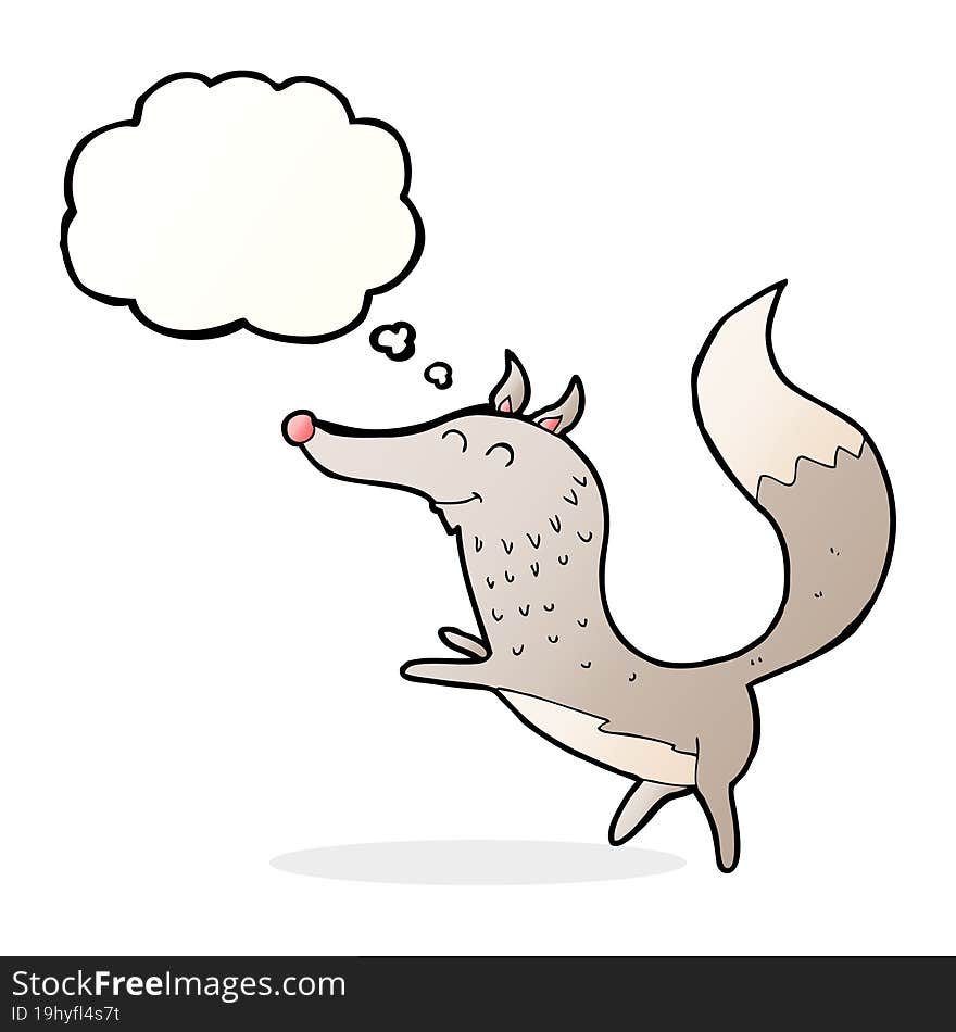 Cartoon Happy Wolf With Thought Bubble