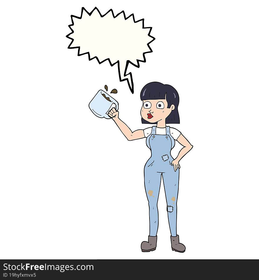 Speech Bubble Cartoon Female Worker With Coffee Mug