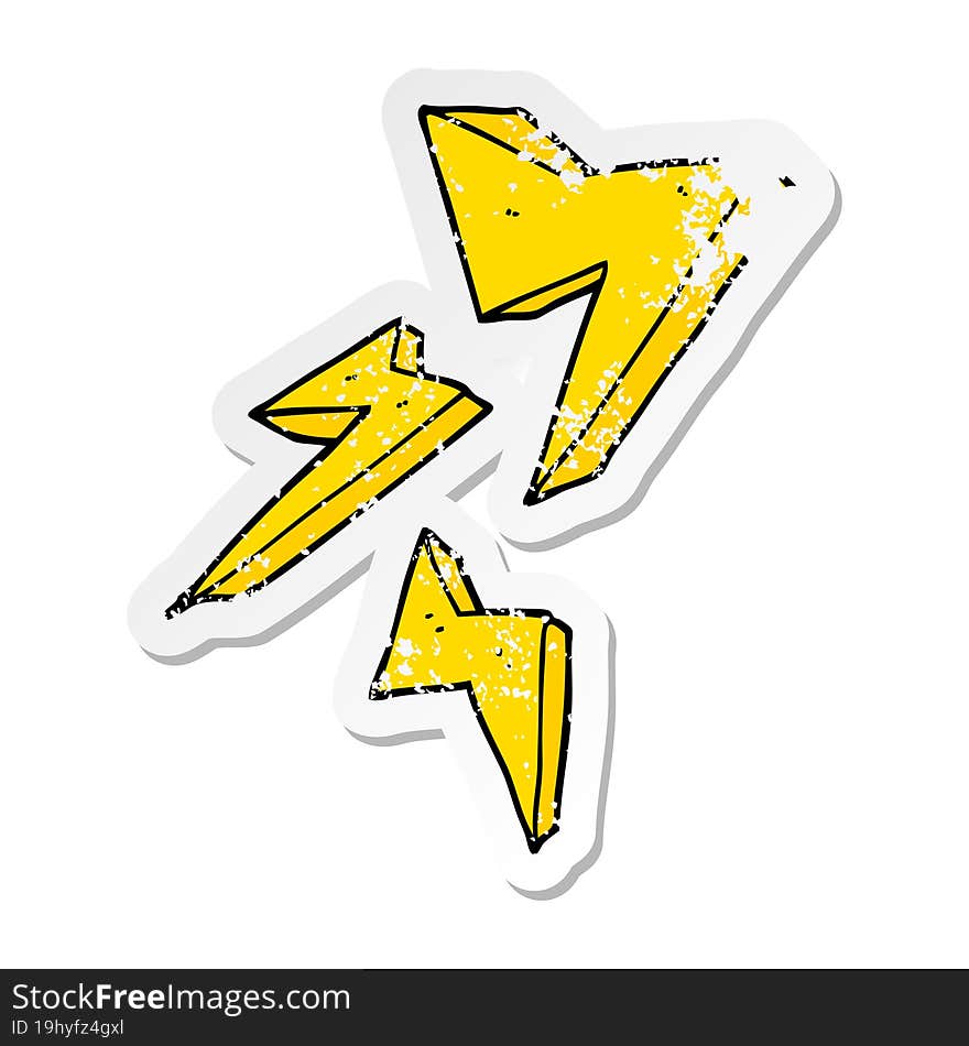 distressed sticker of a cartoon lightning bolt