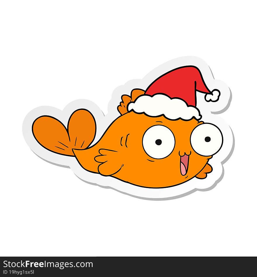 happy goldfish sticker cartoon of a wearing santa hat