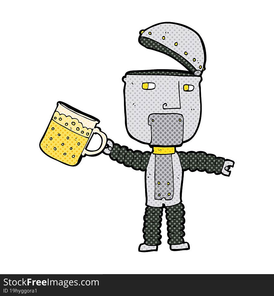 Cartoon Robot Drinking Beer