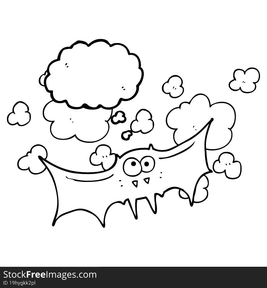 freehand drawn thought bubble cartoon vampire bat