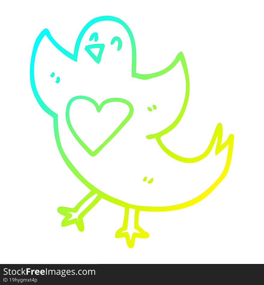 cold gradient line drawing cartoon bird with heart