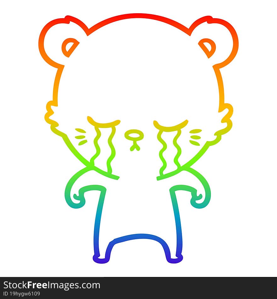 rainbow gradient line drawing of a crying cartoon bear