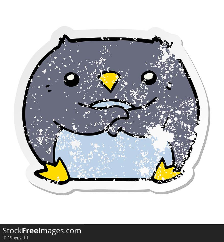 distressed sticker of a cartoon penguin