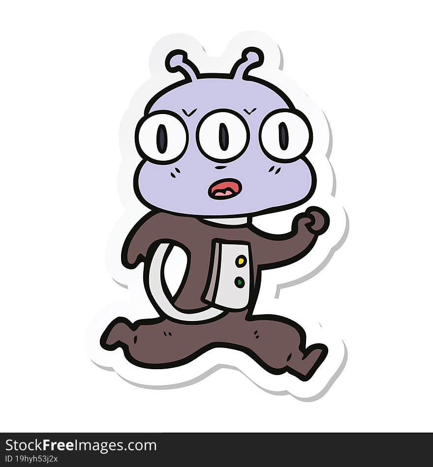 sticker of a cartoon three eyed alien