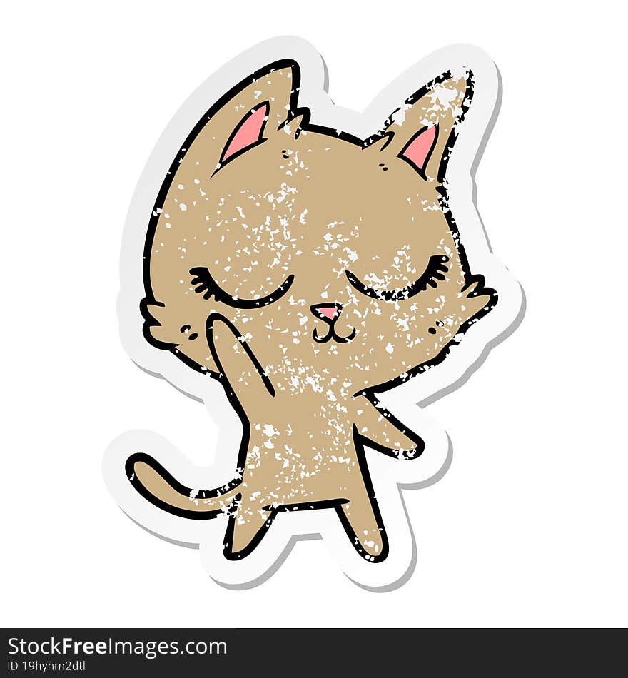 distressed sticker of a calm cartoon cat