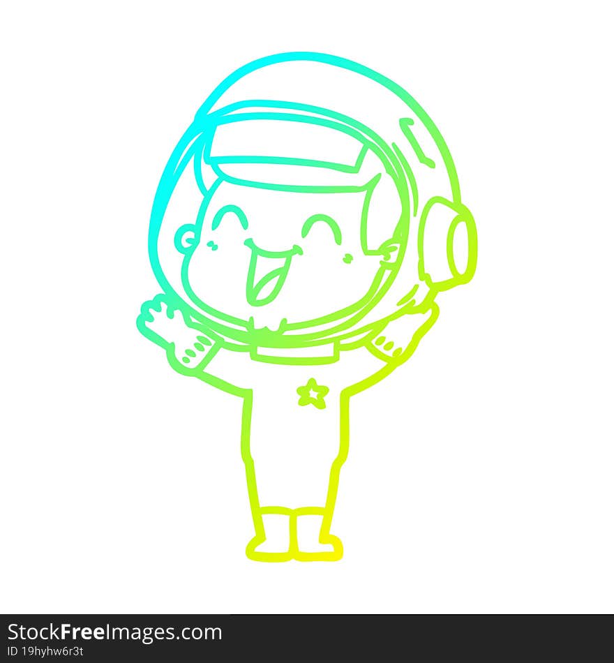 cold gradient line drawing of a happy cartoon astronaut