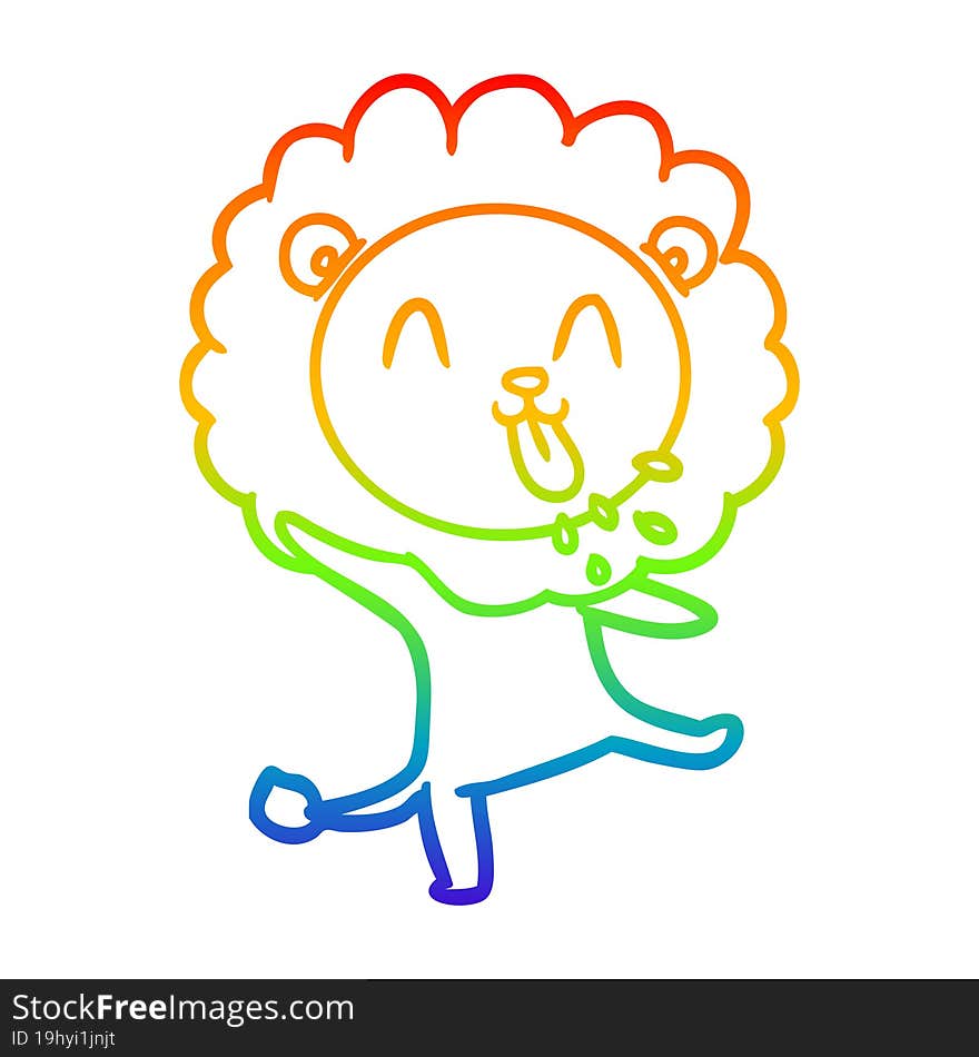 rainbow gradient line drawing of a happy cartoon lion