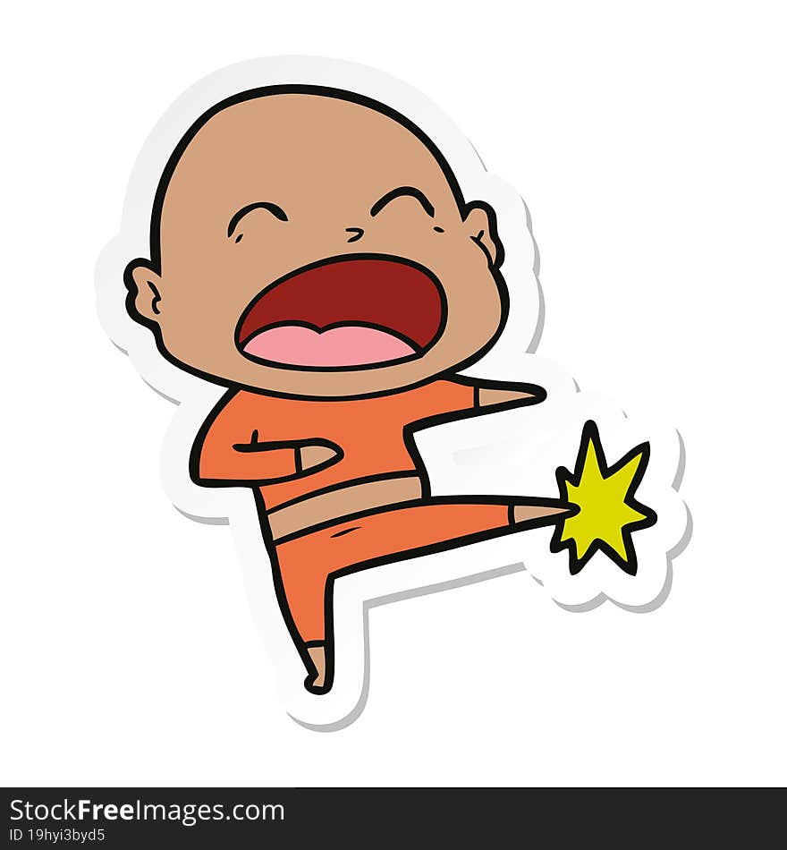 sticker of a cartoon bald man kicking