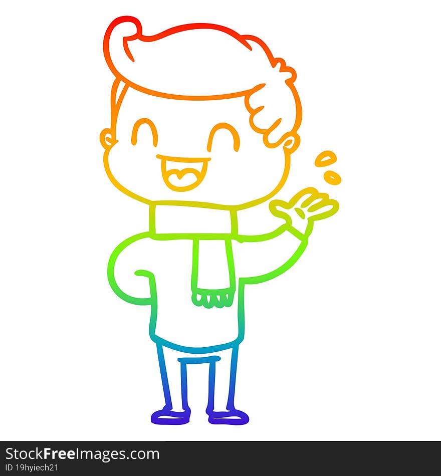 rainbow gradient line drawing of a cartoon happy man