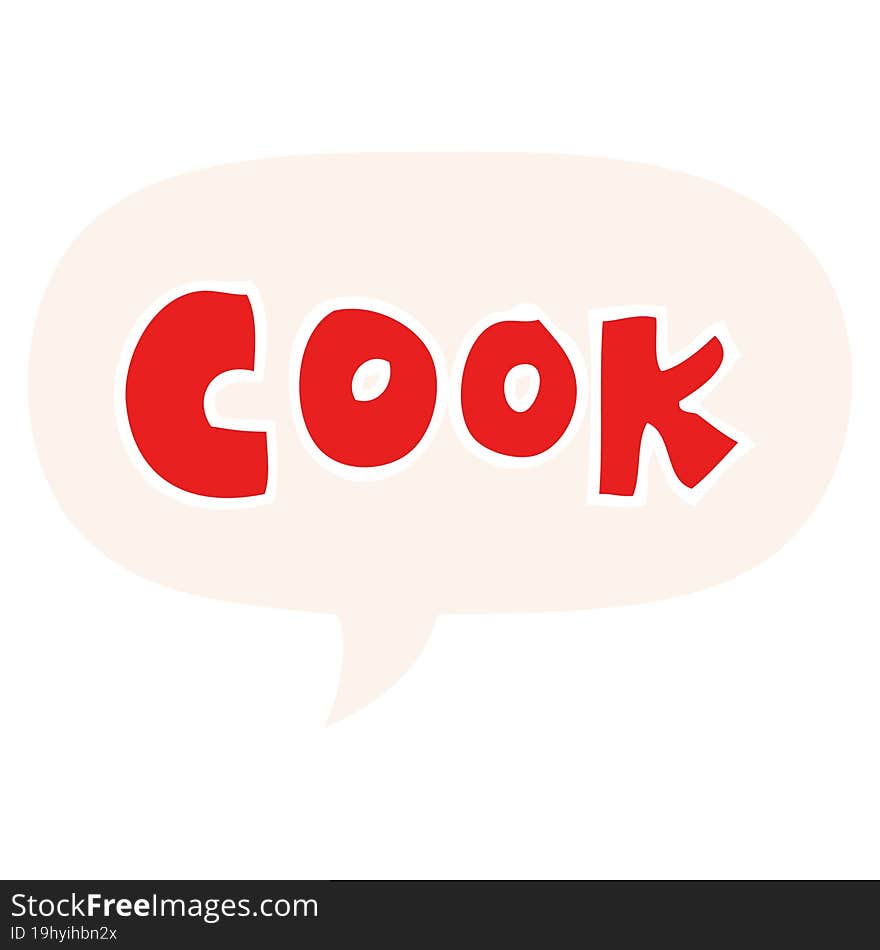 cartoon word cook and speech bubble in retro style