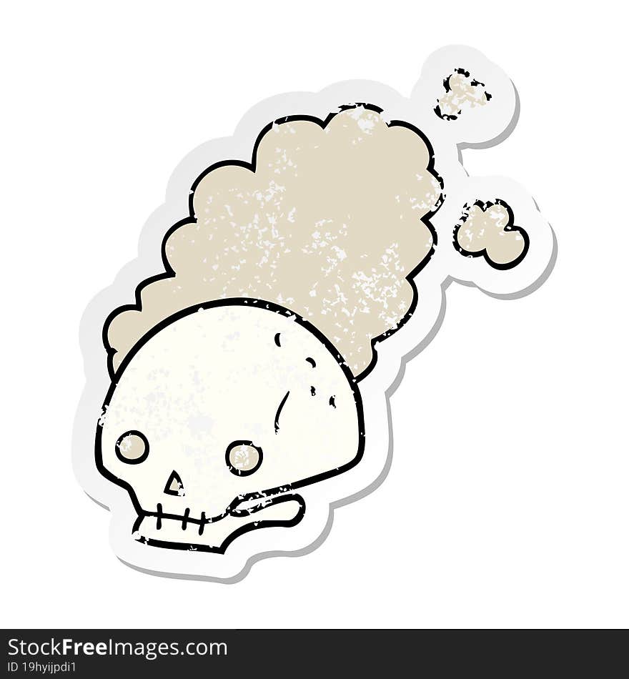 distressed sticker of a cartoon dusty old skull