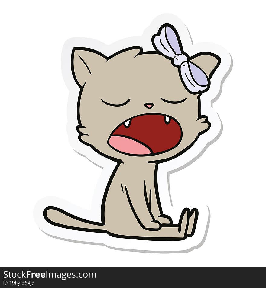 Sticker Of A Cartoon Yawning Cat