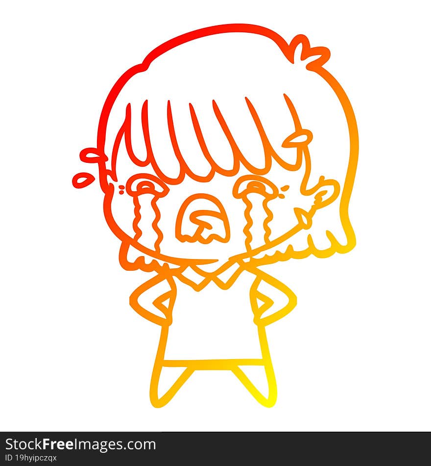 warm gradient line drawing of a cartoon girl crying