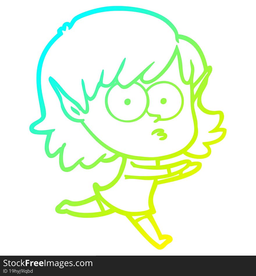 Cold Gradient Line Drawing Cartoon Elf Girl Staring