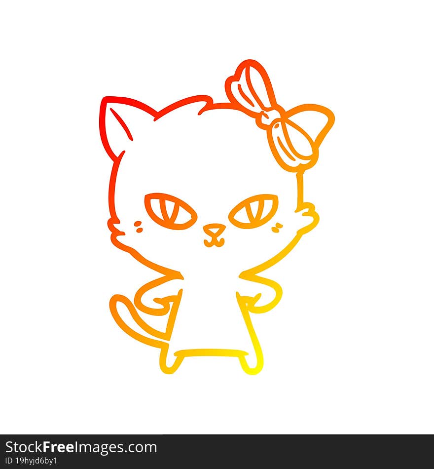 warm gradient line drawing of a cute cartoon cat