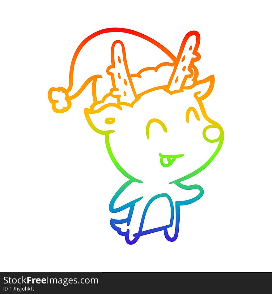 rainbow gradient line drawing of a christmas reindeer