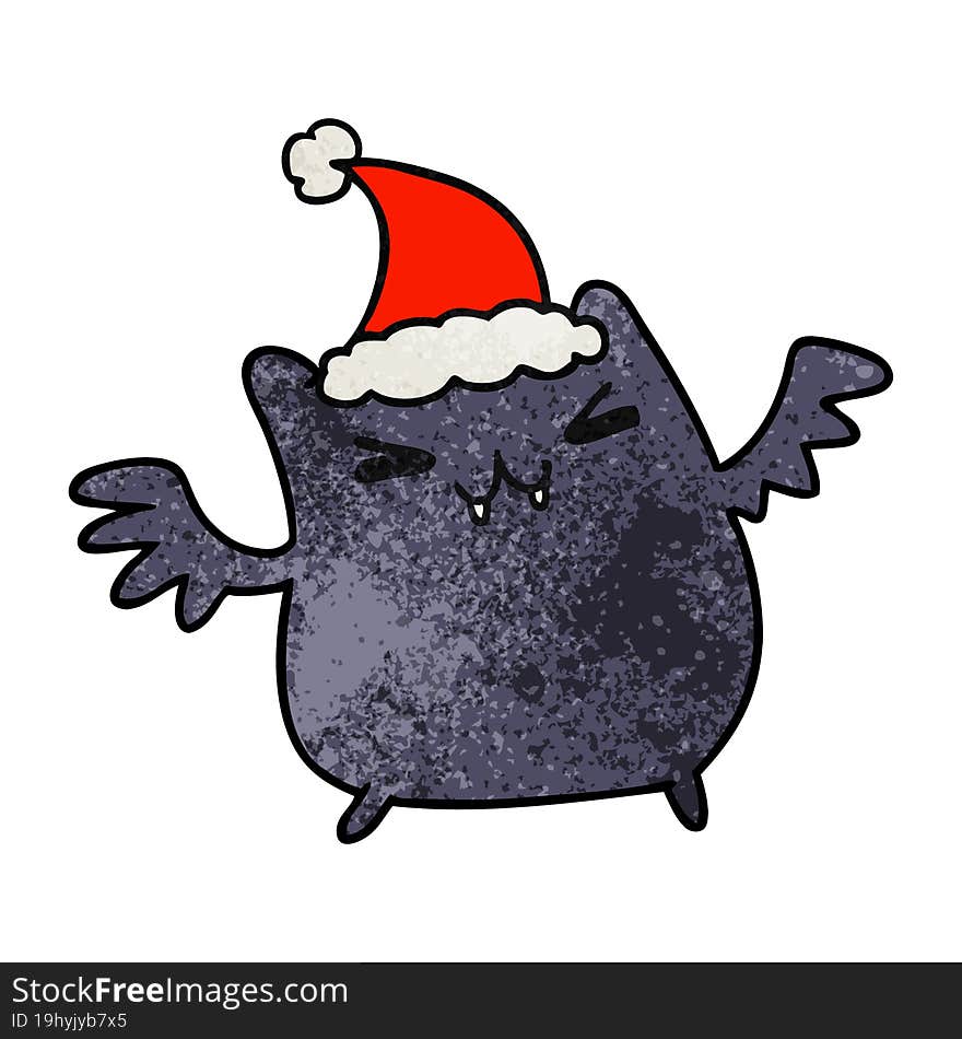 hand drawn christmas textured cartoon of kawaii bat