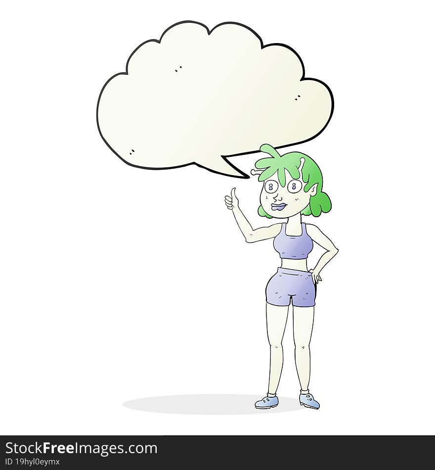 speech bubble cartoon alien gym girl