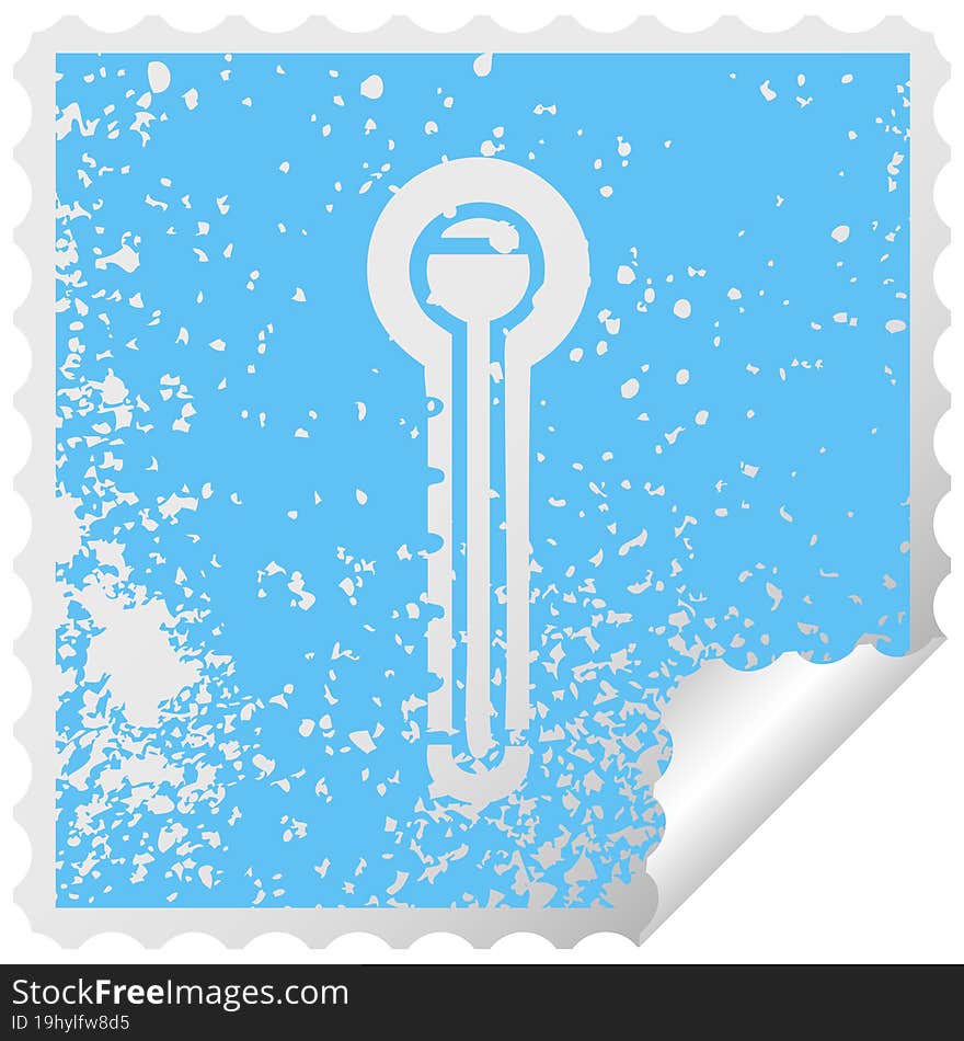 distressed square peeling sticker symbol of a glass thermometer