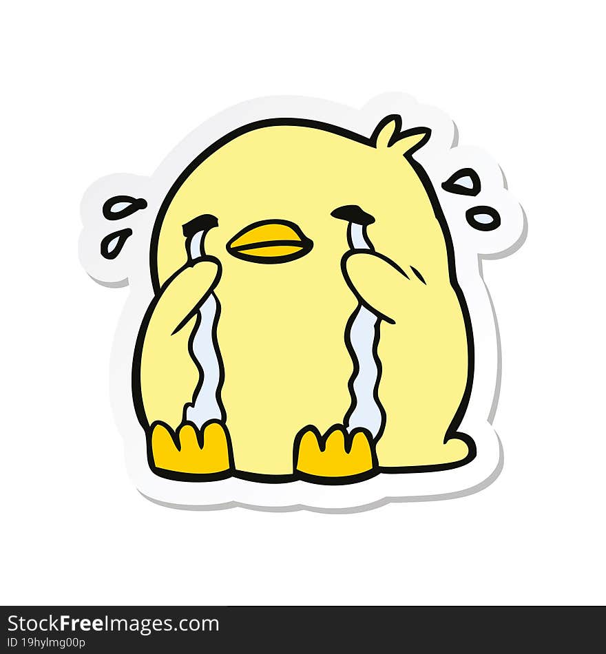 Sticker Of A Cartoon Crying Bird