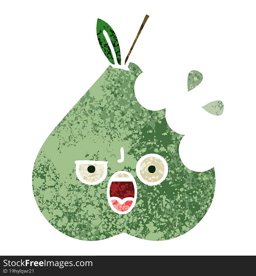 retro illustration style cartoon of a green pear