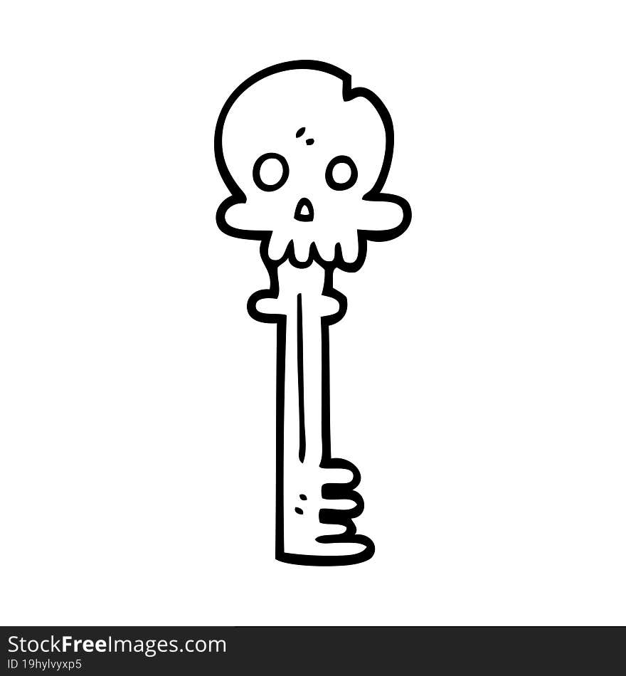 Line Drawing Cartoon Spooky Skull Key