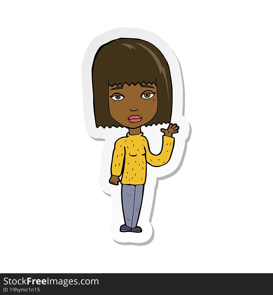 sticker of a cartoon woman waving