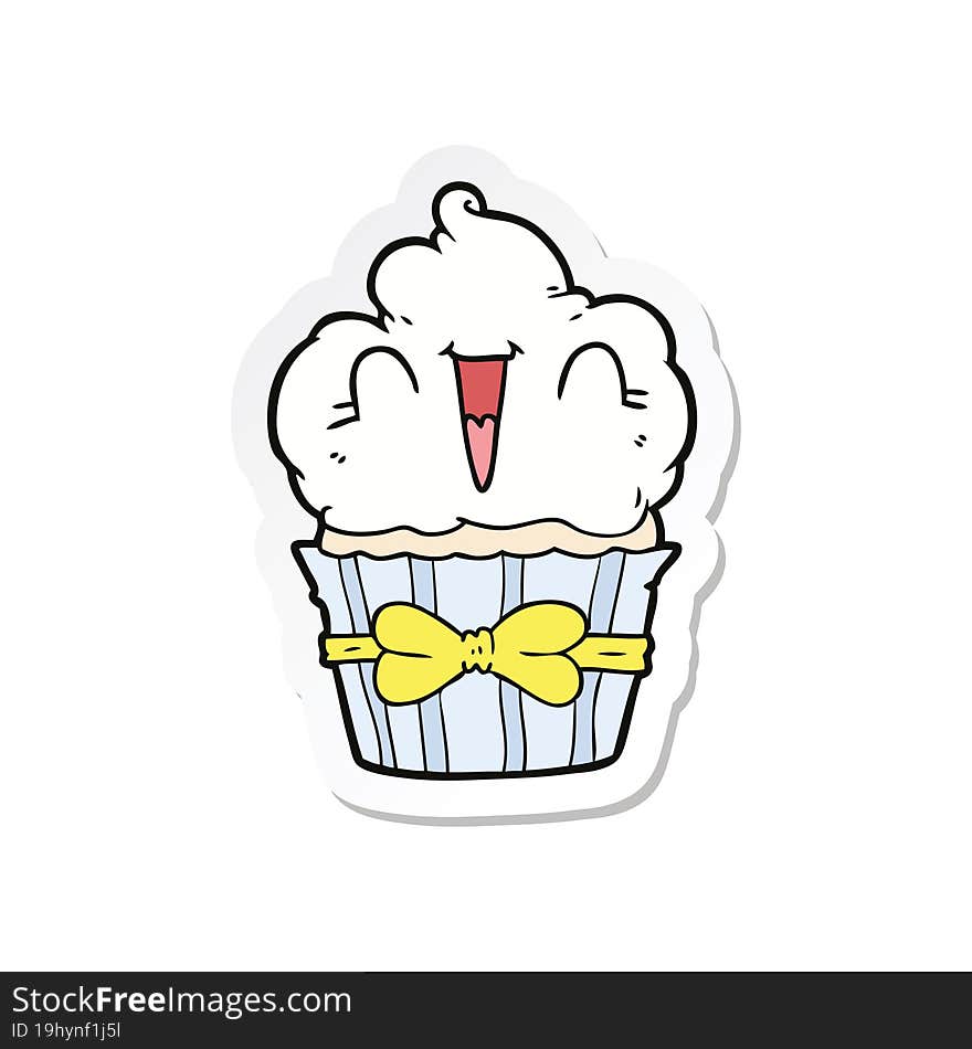 sticker of a happy cartoon cupcake