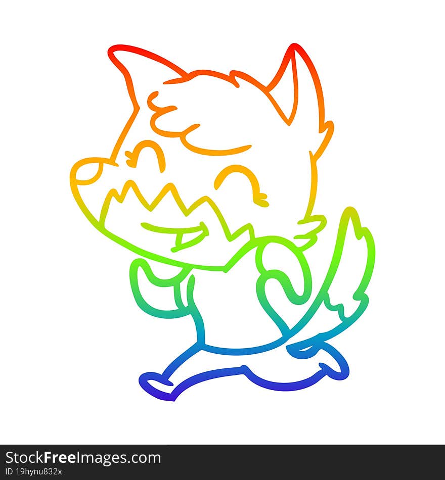 rainbow gradient line drawing of a happy cartoon fox