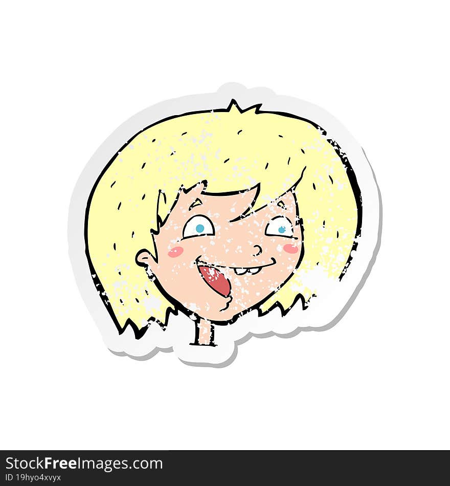 retro distressed sticker of a cartoon happy girl