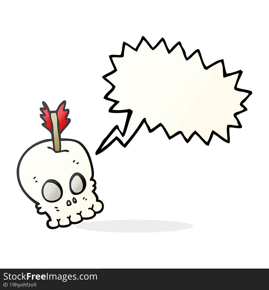 speech bubble cartoon skull with arrow