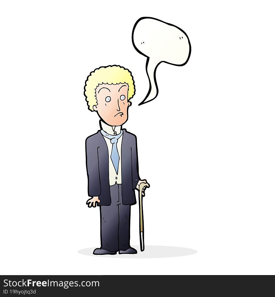 cartoon unhappy gentleman with speech bubble