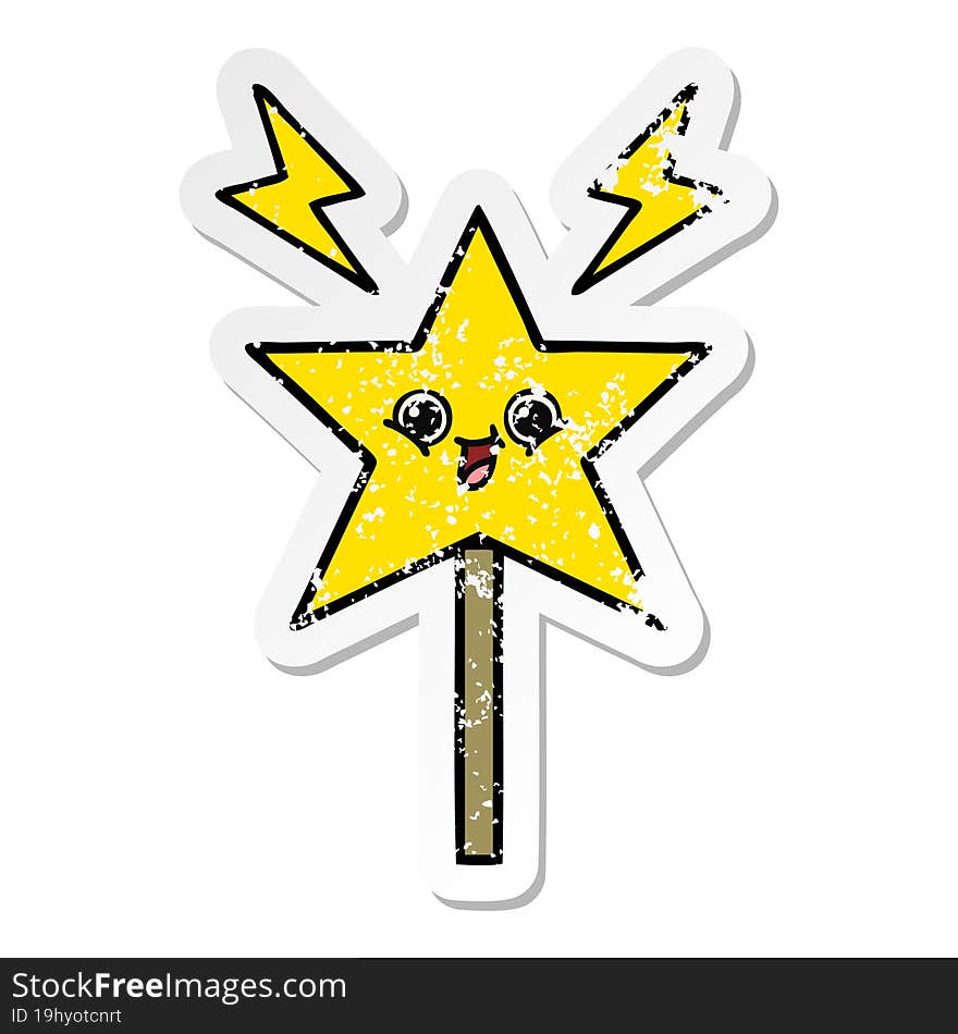 distressed sticker of a cute cartoon magic wand