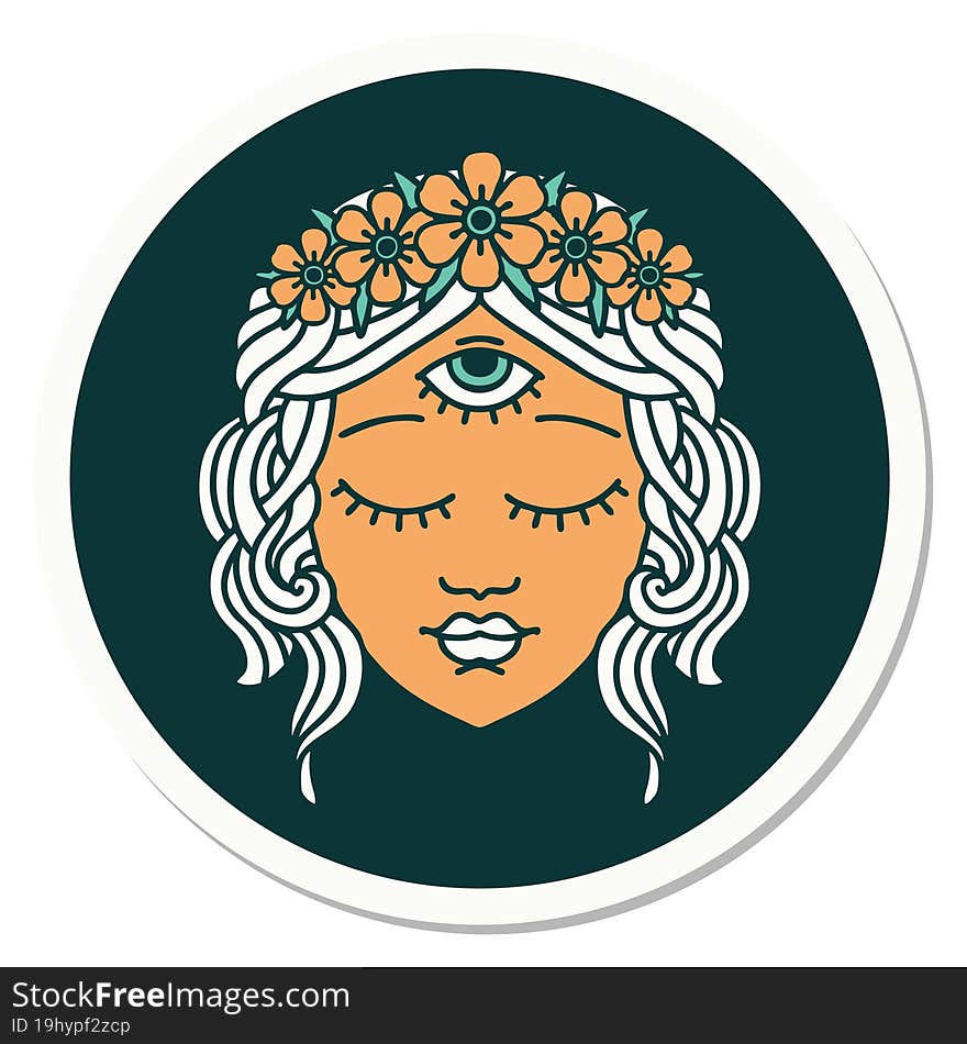 tattoo style sticker of female face