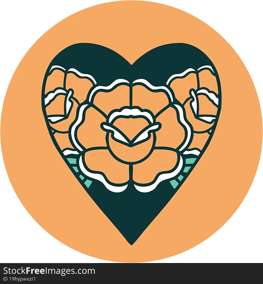 Tattoo Style Icon Of A Heart And Flowers