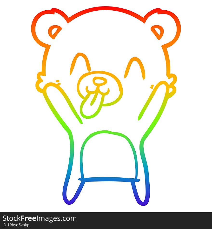 Rainbow Gradient Line Drawing Rude Cartoon Bear