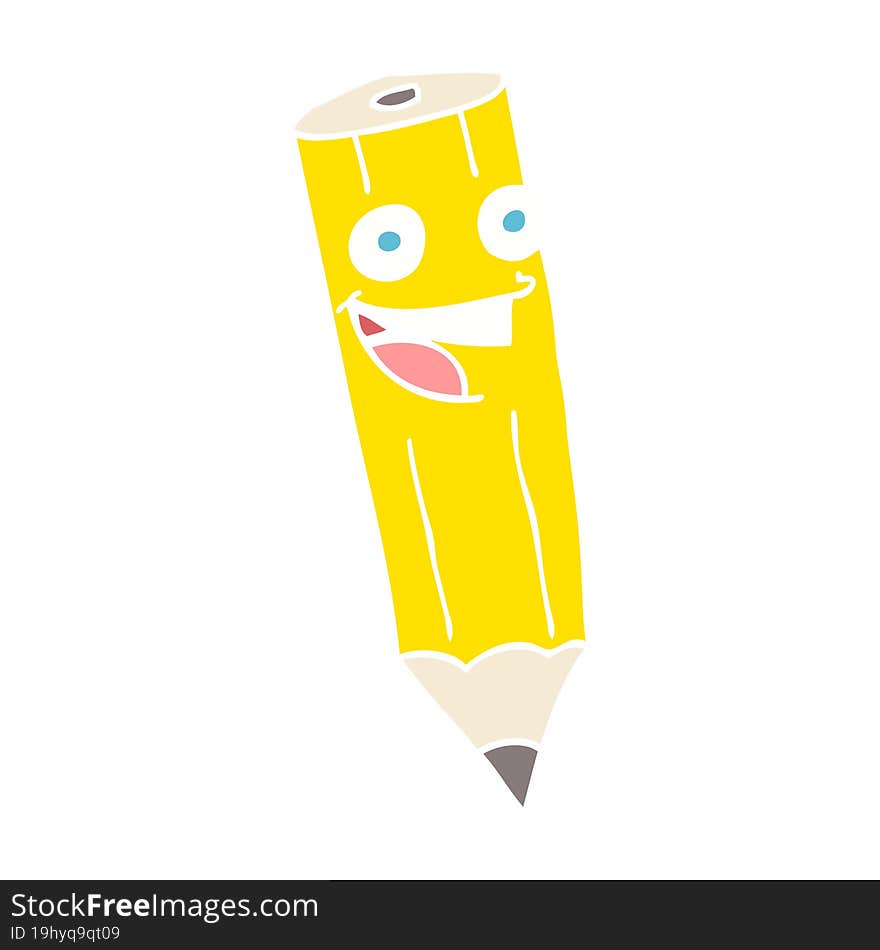 Happy Flat Color Illustration Of A Cartoon Pencil