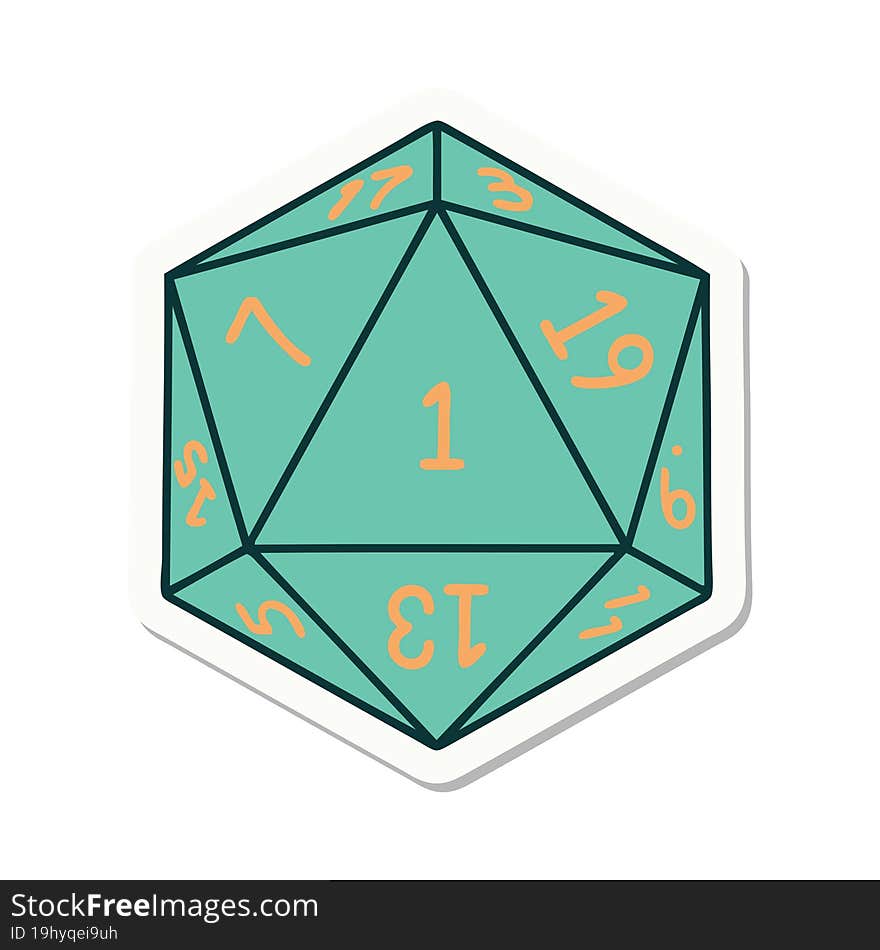 natural 1 D20 dice roll sticker