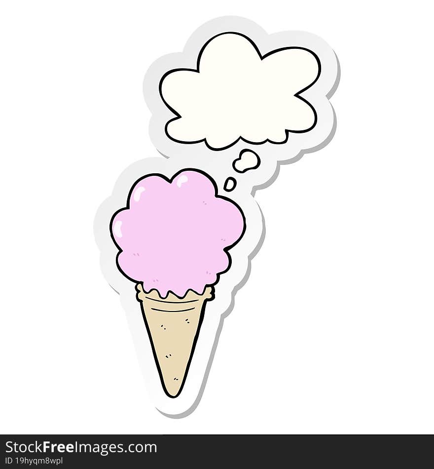 cartoon ice cream and thought bubble as a printed sticker