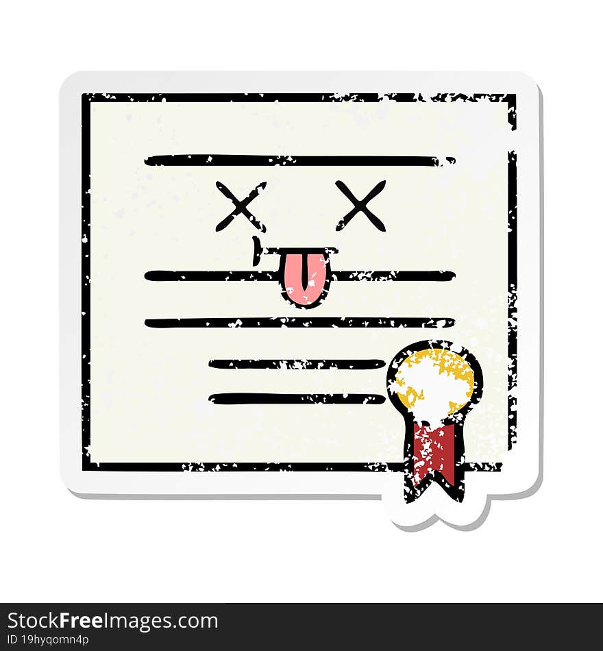 Distressed Sticker Of A Cute Cartoon Graduation Diploma