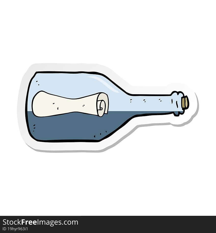 Sticker Of A Message In A Bottle Cartoon