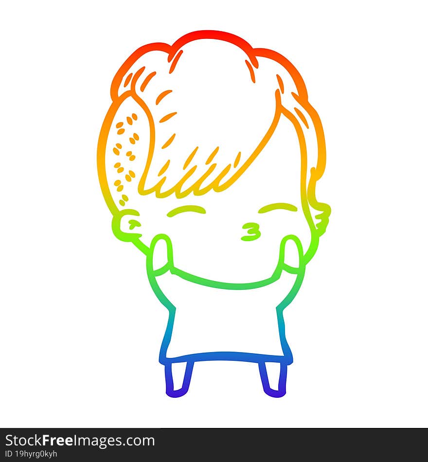 rainbow gradient line drawing cartoon squinting girl