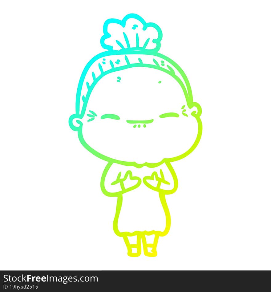 cold gradient line drawing cartoon peaceful old woman