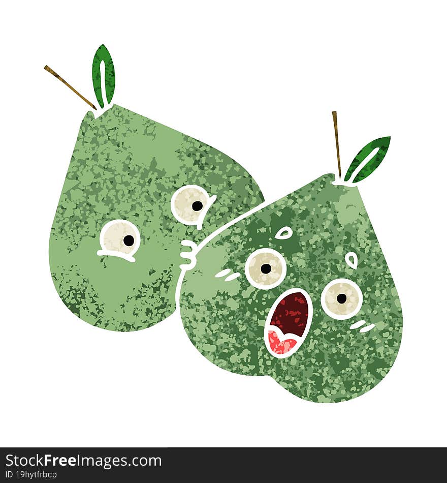 retro illustration style cartoon green pear